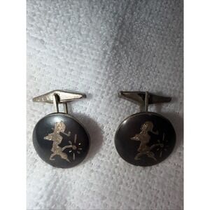 Vintage Sterling Silver Siam Niello Dancer Cufflinks